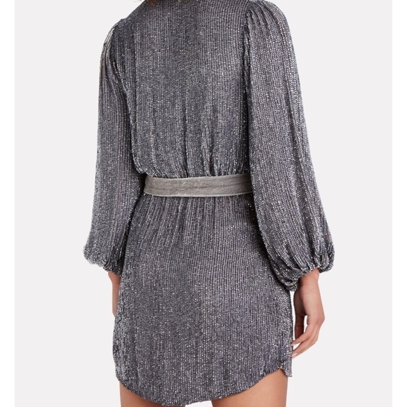 Retrofete dress long sleeve mini silver robe dress Taylor Swift gunmetal new xs - Picture 9 of 11